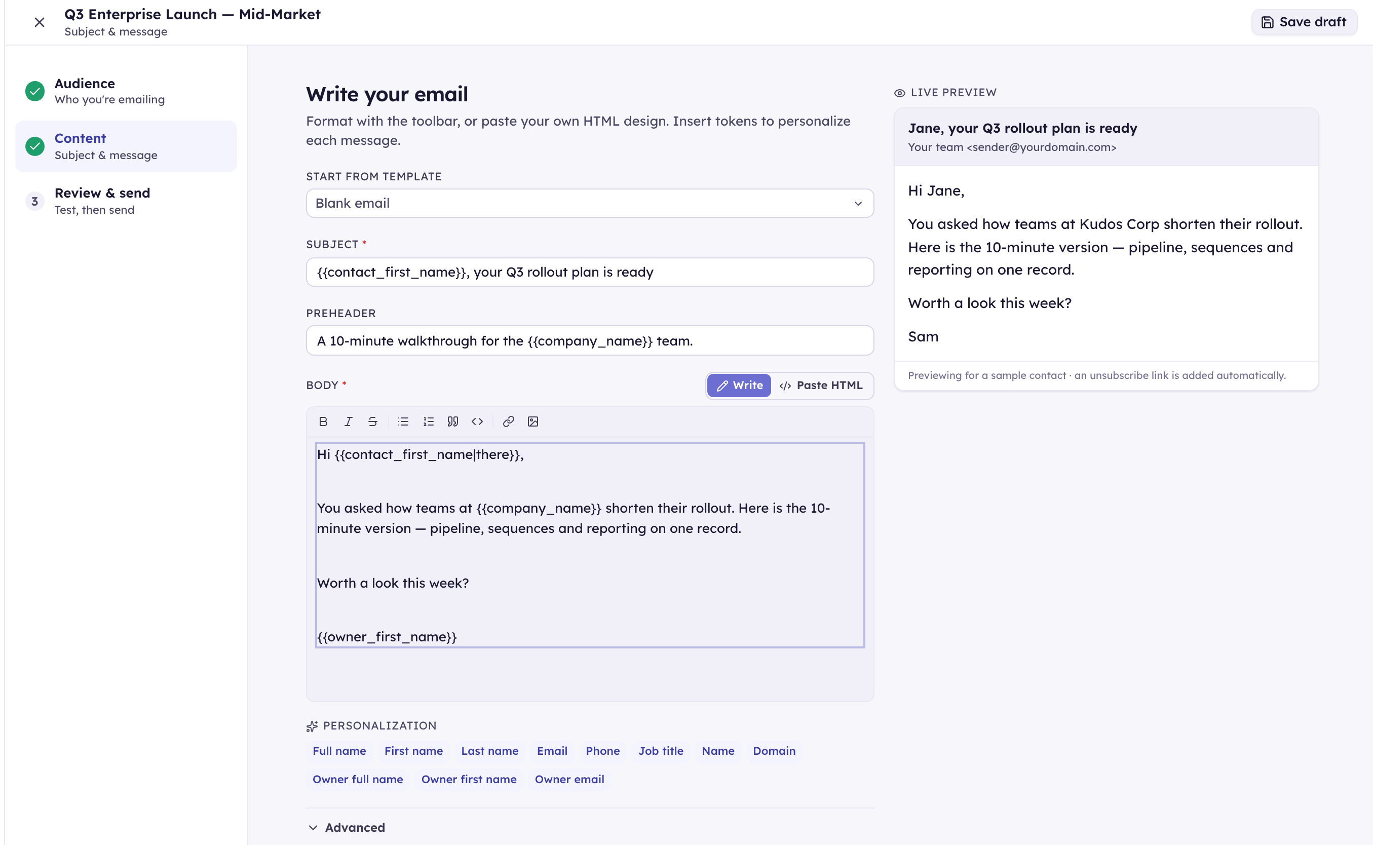 Email Builder in KudosCRM