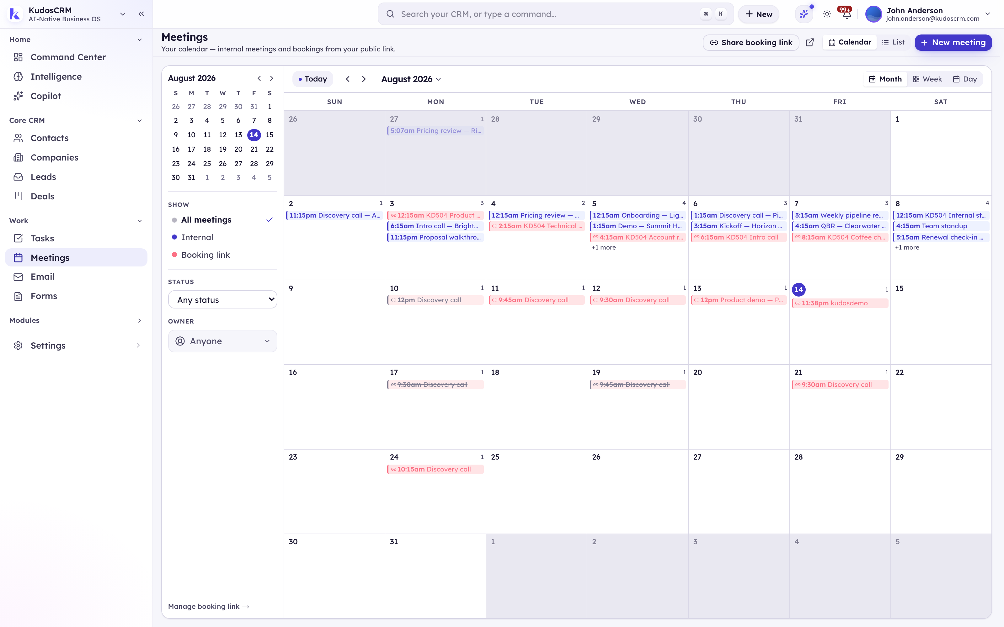 Meetings & Booking in KudosCRM